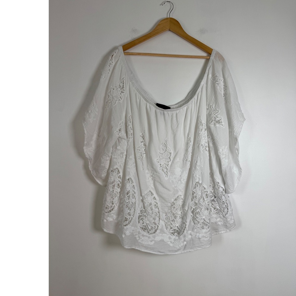 Boho Lane‎ Bryant Womens 26/28 Blouse White Lace Embroidered Off Shoulder Top